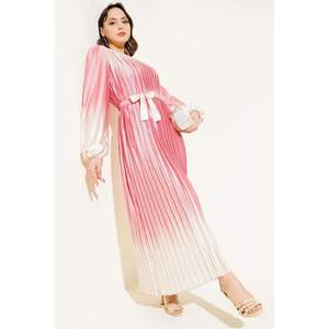 Robe en satin plissé bicolore, design poudre - Product Image 4