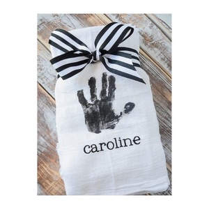 Custom Your Palm Print With Name Bulk Organic Cotton Absorbent Double Layer Embroidered Microfiber Kitchen Dish Towel On Sale - Product Image 1