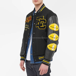 Chaqueta Varsity Informal de Lana Chenilla de Primera Calidad, Transpirable, Ecológica, con Cuello Alto, Bordado, Negra, para Hombre - Product Image 4
