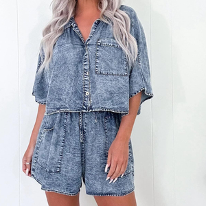 Jeans d'été à taille haute pour femmes Mode serrée à taille haute avec lacets Jeans à jambe droite déchirés Denim Short Hot - Product Image 4