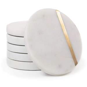 Posavasos de mármol de piedra blanca grabada, gran oferta, regalos de boda personalizados, posavasos de piedra, diseñador de línea de latón - Product Image 5