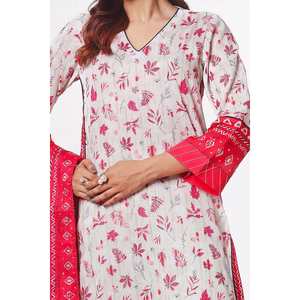 ชุดผ้าชีฟองพิมพ์ลาย 3 ชิ้นสำหรับผู้หญิง สีแดง แบบยังไม่เย็บติดกัน พร้อมงานปัก เหมาะสำหรับใส่ในชีวิตประจำวัน - Product Image 4