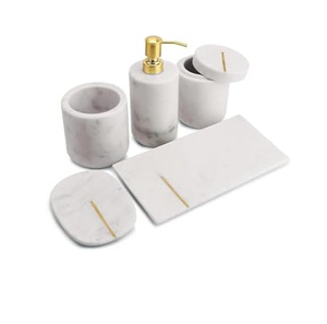 Ensemble de salle de bain en marbre fournisseur de gros, plateau en pierre de marbre naturel de qualité hôtelière, ensemble d'accessoires de salle de bain - Product Image 3