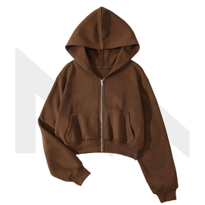 Vente en gros Top court décontracté à manches longues de haute qualité pour femmes, sweats à capuche respirants avec logo avant et fermeture éclair pour la saison d'hiver - Product Image 1