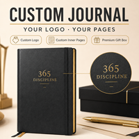 LABON Agenda de Discipline Personnalisé 365 Jours, Planificateur d'Objectifs de Luxe à Couverture Rigide Noire, Journal de Productivité Quotidienne avec Bordure Dorée, Marque Privée