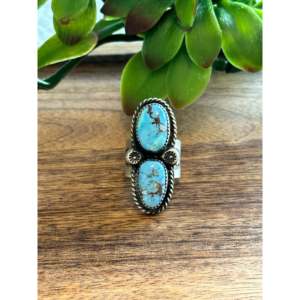 Bague ajustable en argent sterling turquoise Golden Hills, sertie de pierres, bijoux de mode certifiés GRS, cadeau - Product Image 1
