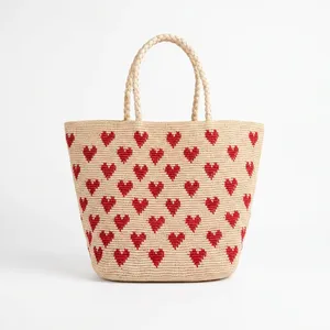 Bolso de hombro de rafia hecho a mano para mujer, con patrón geométrico, estilo bohemio, dos asas, parte superior abierta, para todas las estaciones, bolso de compras. - Product Image 5