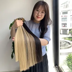 Ekstensi rambut pakan ikat tangan Tiongkok kualitas 12A rambut manusia Vietnam untuk tambahan yang tampak alami dan modis