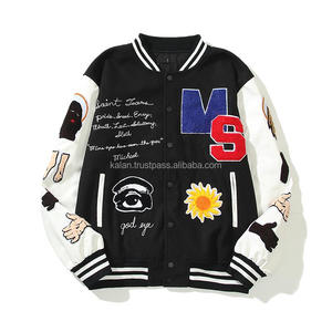 K-VJ-172 Factory Supply High Quality Men's Varsity Winter <b>Jacket</b> Stand Collar Warm Wool Alphabet Chenille Embroidery Fashionable - Product Image 1