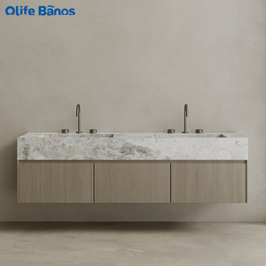 <span class=keywords><strong>Mueble</strong></span> de tocador de baño de lavabo doble montado en la pared de lujo <span class=keywords><strong>con</strong></span> encimera de piedra sinterizada de mármol de varios colores para baño de hogar de lujo - Product Image 2