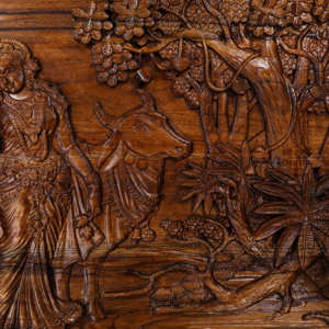 Bằng gỗ radha và krishna tường treo trang trí nội thất nhập khẩu Gỗ Tếch dầu kết thúc Brass Inlay 3D khắc khung - Product Image 4