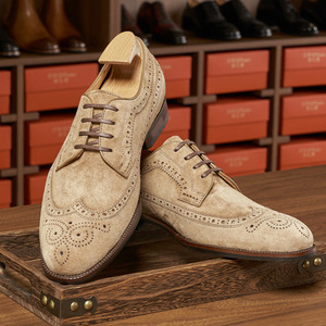 High-end Italian Sheep <strong>Suede</strong> Dress Shoes Men Business <strong>Brogue</strong> Oxford Shoes Genuine Leather Classic Retro - Product Image 4