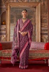 Nouvelle dernière collection de saris en soie avec impression numérique Elite Gold Finish pour adultes - Product Image 3
