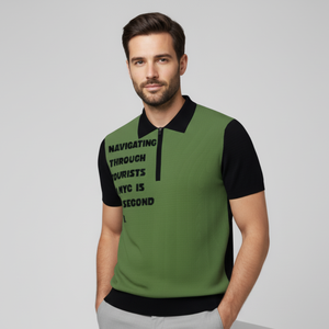 Camiseta de punto de cachemira de alta calidad para hombre MIDTOWN BYMANYC, estilo New York, con cremallera, color sólido, talla XL, color oscuro, bordada. - Product Image 1