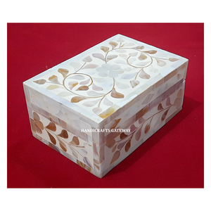Most Exclusive and Good Looking Wooden White Mother of Pearl Inlay White Rectangle Shape Jewelry Box <b>for</b> Wedding Gifting Purpose - Product Image 1