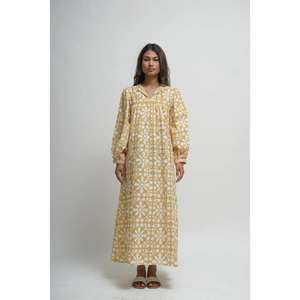 Women's Printed Floor-Length Short Sleeve V-Neck <b>Loose</b> Fit Natural Waist Casual Ethnic Floral Print Summer <b>Dress</b> - Product Image 1