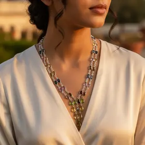 Women's <b>925</b> <b>Silver</b> Multi-Gemstone Beaded <b>Necklace</b> Trendy Gold & Rhodium Plated with Zircon As Main Stone for Wedding or Gift - Product Image 2