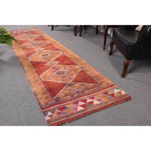 Alfombra de lana turca Vintage de 27x97ft, diseño clásico de retazos naranja y rojo, área grande, rectángulo, pasillo, tejido plano con respaldo de piel - Product Image 1