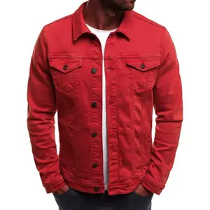 Toptan ucuz fiyat yüksek kalite erkek pamuk yıkanmış kot Denim ceket özelleştirilmiş tasarım Mens kapak düğmesi Denim ceket