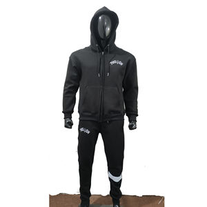 Survêtement noir en molleton de coton de haute qualité pour hommes avec impression de qualité, sweats à capuche et pantalons au design personnalisé - Product Image 1