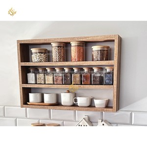 Étagère et étagère de rangement pour épices de cuisine en bois de bambou de grande taille faits à la main - Product Image 3