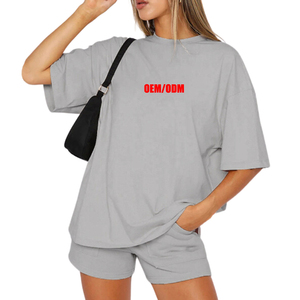 OEM แฟชั่นที่กําหนดเองสตรีแขนกลาง Loungewear เสื้อยืดลําลองพิมพ์เปล่าแบบกําหนดเองและชุดสั้น - Product Image 4