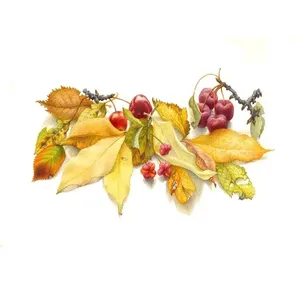 H. Haas Accent Kitchen Backsplash con hojas y bayas 10x8 Murales de pared de cerámica de - Product Image 1