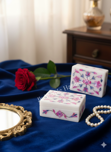 Handcrafted Natural Spot Marble <b>Storage</b> <b>Box</b> with Florals Pattern Rectangle Shape Customized Style - Product Image 4