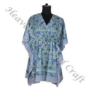 Caftan court imprimé bloc de main dans la main imprimé bloc court caftan femmes caftan 100% coton biologique porter concepteur meilleur cadeau pour elle - Product Image 3