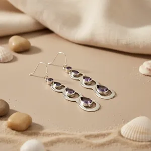 Boucles d'oreilles pendantes en argent 925 avec améthyste pour femmes - Product Image 1