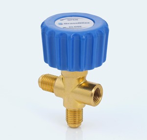 Válvula de Latón Azul de 1/4 de Pulgada, 7/16 -20 SAE 45 °   Manómetro de Refrigerante con Puerto BSP de 1/8 -28, 1100 PSI, Válvula de Medición, India - Product Image 6
