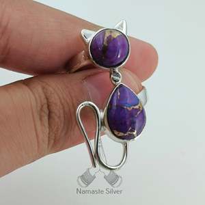 Purple Copper Turquoise & Ruby <b>Cat</b> <b>Ring</b> Handmade Sterling Silver for Birthday Anniversary Christmas Valentine's Day Girl Gift - Product Image 4
