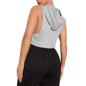 En gros 2025 femmes décontracté sans manches recadrée à capuche débardeur pas cher blanc coton Polyester haut court avec trou décoration - Product Image 4