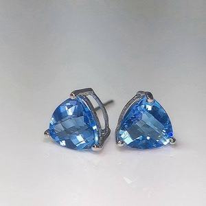 Handmade 925 <b>Sterling</b> <b>Silver</b> <b>Stud</b> Earring Natural Dark Blue Topaz Hydro Gemstone 8mm Round Shape For Wholesale Price - Product Image 2
