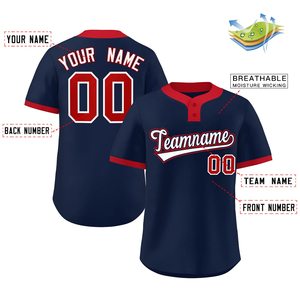 Jersey de béisbol con bloques de colores llamativos, camiseta de softball con botones personalizada, malla para jóvenes, aparejos de sarga, estilo universitario, bordado, aspecto de EE. UU. - Product Image 2