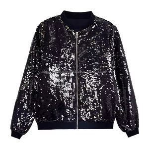 Qualité supérieure Street Fashion Zip Up Fond flexible Deux poches Style Holographique Sequin Danse Porter Unisexe Bomber Vestes - Product Image 5