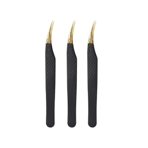 Pince à cils en acier inoxydable personnalisée en gros avec embouts en fibre pour extensions de cils Options de couleur or et noir - Product Image 1