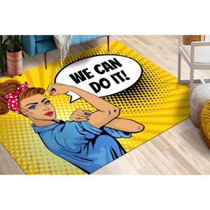Tapis imprimé : Tapis de salon chic en chenille avec motif « Woman Power », tapis fin non tissé - Product Image 1