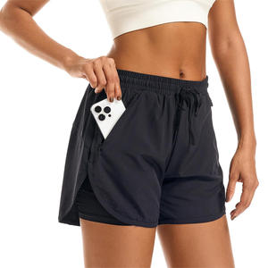 Short de gym pour femme 2 en 1 tenue d'été respirante vêtements d'entraînement de course avec impression personnalisée du logo OEM et vêtements de marque privée - Product Image 4