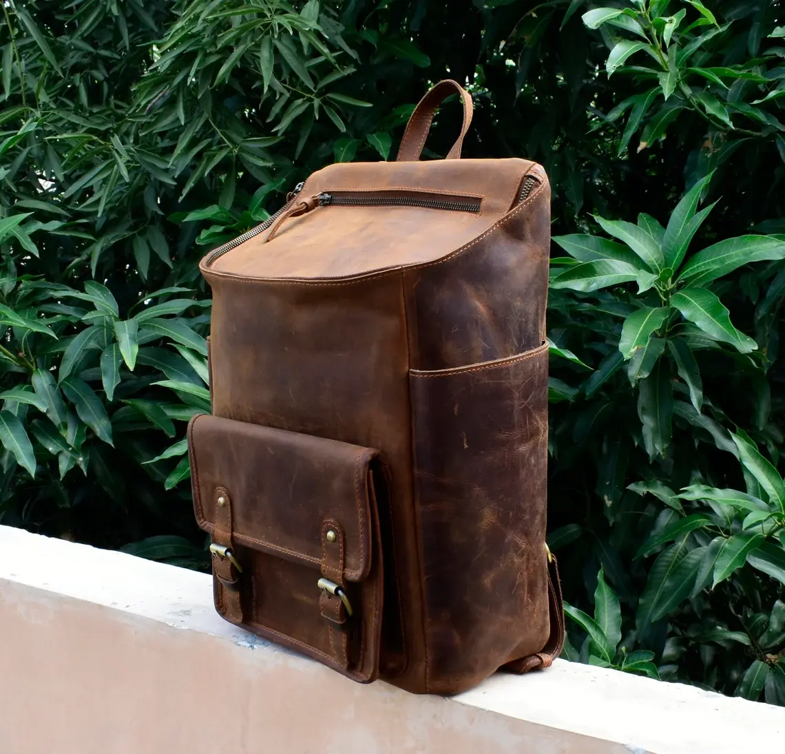 Personalized Handmade Full Grain Leather Travel Laptop Backpack Rucksack Rustic Brown Leather Best Product In Best Price