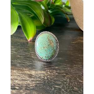 Reda Galvan Sonoran Mountain Turquoise & <b>Emerald</b> Cut Sterling <b>Silver</b> <b>Ring</b> Handmade Bezel Setting Everyday Wear Size 8.75 - Product Image 1