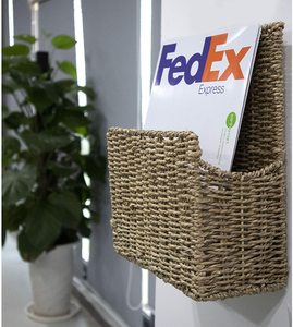 Organizador colgante de archivos de algas marinas de tejido rústico, soporte para revistas de mimbre de montaje en pared y estante clasificador de correo para el hogar y la Oficina - Product Image 3