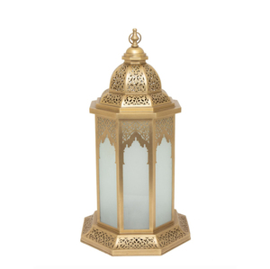 Lanterne à bougie marocaine populaire en métal et verre finition or pour la décoration de la maison, de la villa, l'éclairage du Ramadan - Product Image 1