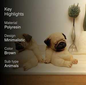 Adorable Lazy Pug Puppy Showpiece Juego de 2 figuritas de perro de resina Decoración para el hogar y la Oficina - Product Image 2