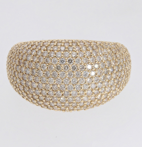 14K Yellow Gold <b>Dome</b> <b>Ring</b> Full Pave Setting of Round Natural Diamonds Micro Bead Prong Style Luxurious Brilliance - Product Image 1