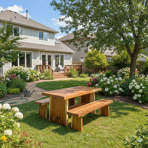 Best Selling Luxury Suar Wood Rustic Style Dining Set Heavy Duty Table and 2 Wooden <b>Benches</b> with Solid Base for Hotel Furniture - Product Image 5