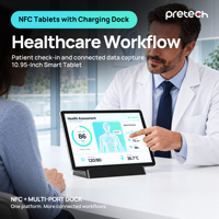 Tablette Android 16 NFC de 10,95 pouces pour le secteur de la santé avec station de charge pour l'enregistrement des patients, certifiée CE FCC RoHS, paiement sans contact NFC, tablette PC