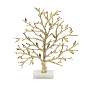 Sculpture de feuille en métal en aluminium de couleur or avec base en marbre blanc Sculpture décorative Design Desk Accents Decor - Product Image 6