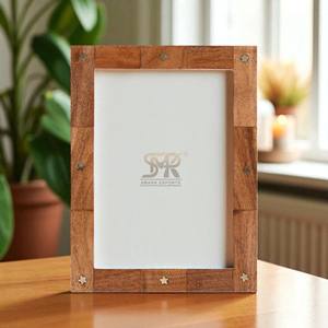 Handcrafted Bone Inlay Photo <b>Frame</b> with Starwood Pattern Brass Detail Customizable Sizes - Product Image 1