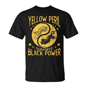 T-shirt Yellow Peril con design Black Power Tiger, stile vintage, unisex, girocollo, manica corta, stampa serigrafica - Product Image 2